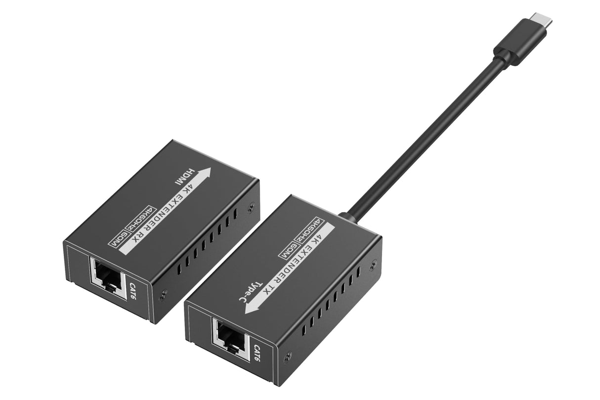 PremiumCord Extensor 4K USB-C a HDMI vía Cat5E/6/6A, UHD 4K 2160p 120Hz, Full HD 1080p, HDMI 2.0, HDCP 1.4/2.2, HDR10, Sin Retardo