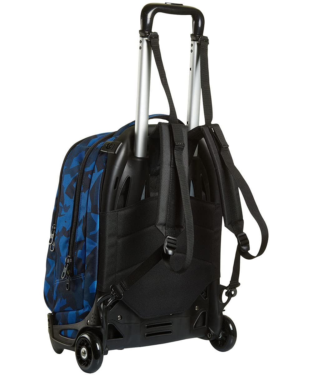 Invicta Mochila con Ruedas Desmontables + Carro, CAMO SQUARED, Azul Camu - Mochila 3 en 1, Trolley Escolar con Carro, Crossover System - Bolso Escolar Niños y Adolescentes - Doble Bolsillo Frontal