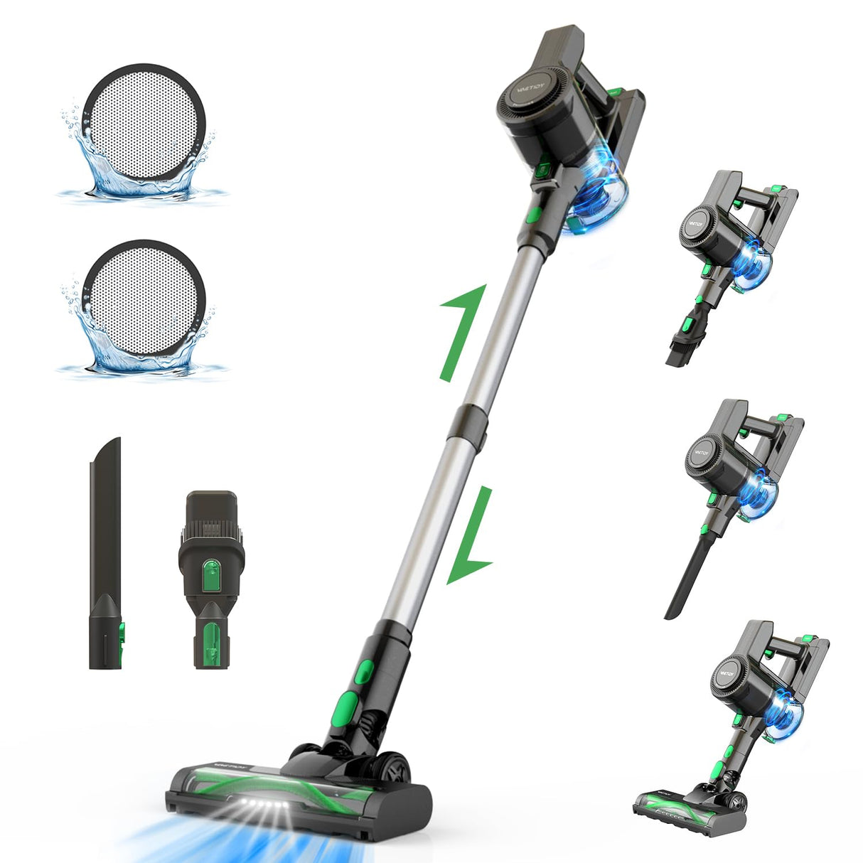 Vactidy Aspiradora sin Cable V9, Aspiradora Escoba sin Cable 30K Pa Potente Succión, Autonomía de 45 Mins, 4-en-1 Aspirador de Mano para Mascota, Suelo