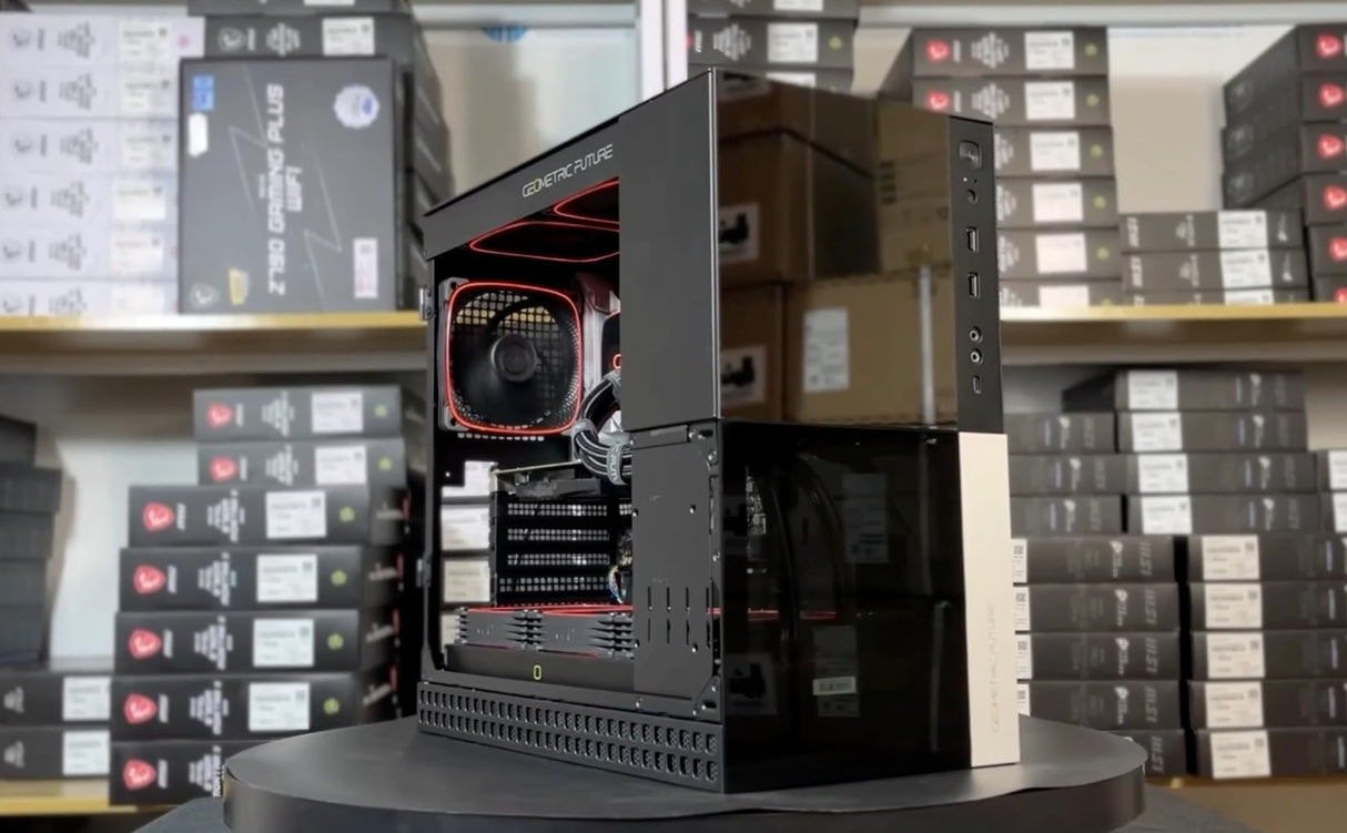 Geometric Future M4 Caliburn Mid/Mini Tower, Caja para Juegos E-ATX/ATX, Vidrio/Acero de 1,2 mm, Tipo C, Montaje Vertical para GPU, GEO-M4-CAL