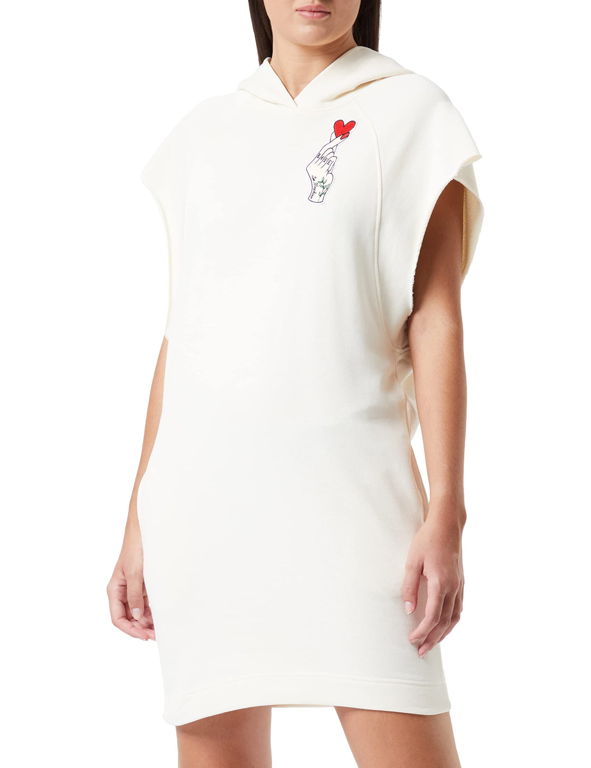 Love Moschino Vestido sin Mangas de Corte Relajado en Forro Polar 100% algodón con Bordado, Crema, 40 para Mujer