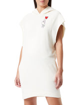 Love Moschino Vestido sin Mangas de Corte Relajado en Forro Polar 100% algodón con Bordado, Crema, 40 para Mujer