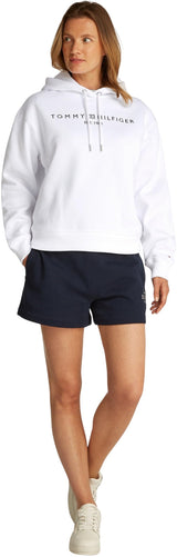 Tommy Hilfiger Hoodie Mujer con Logotipo, Blanco (TH Optic White), XS