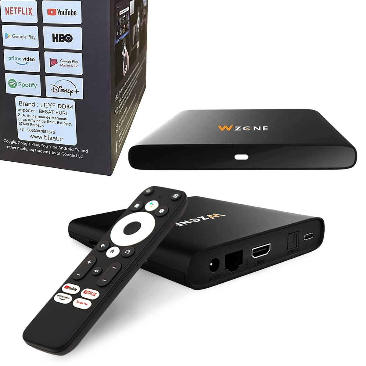 LEYF 4K Android TV Box Original Licensed by Google LLC and Netflix, Disney, Prime Video WiFi, Type-C, HDMI 2.1, USB 3.0, Ethernet, MicroSD/Smart TV, Chromecast, Youtube