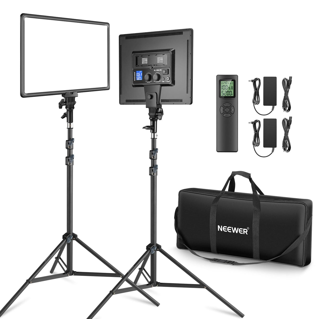 NEEWER Kit de Iluminación de Panel de Luz Video LED de 18" con Control Remoto, 2-Pack 45W Regulable Bicolor + Soporte Luz, 3200-5600K,CRI 97+ 4800Lux para Juego/Transmisión en Vivo/Youtube/Fotografía