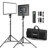 NEEWER Kit de Iluminación de Panel de Luz Video LED de 18" con Control Remoto, 2-Pack 45W Regulable Bicolor + Soporte Luz, 3200-5600K,CRI 97+ 4800Lux para Juego/Transmisión en Vivo/Youtube/Fotografía