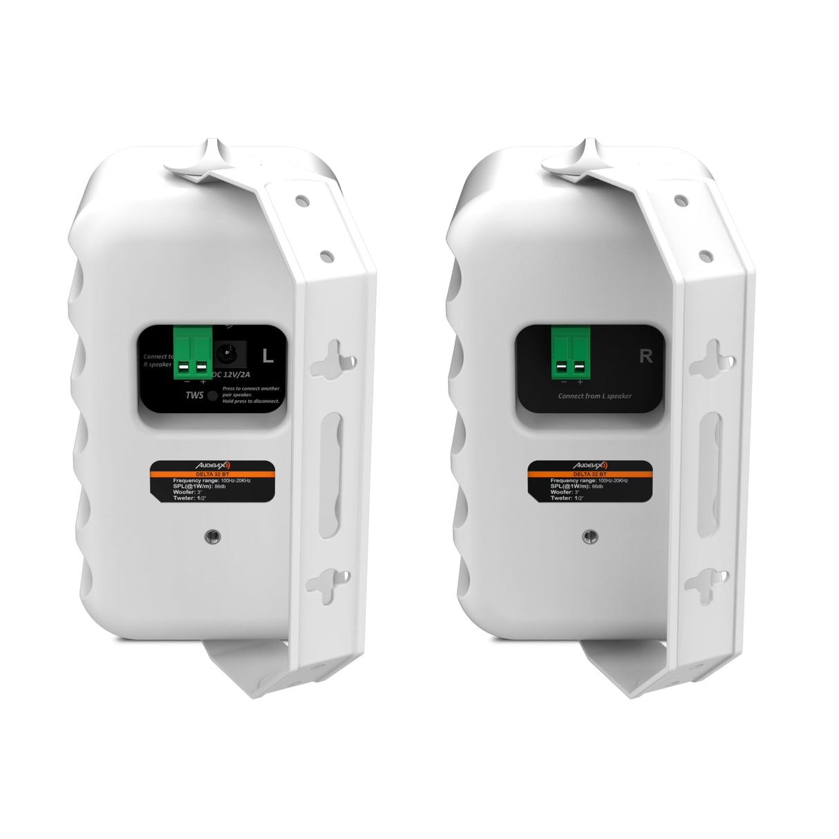Audibax Delta 32 BT White Pareja de Altavoces Bluetooth – Altavoces Activos de Alto Rendimiento para Pared – Compatible con Bluetooth - Alto Rango de Frecuencia (100Hz-20kHz) - Sonido Envolvente