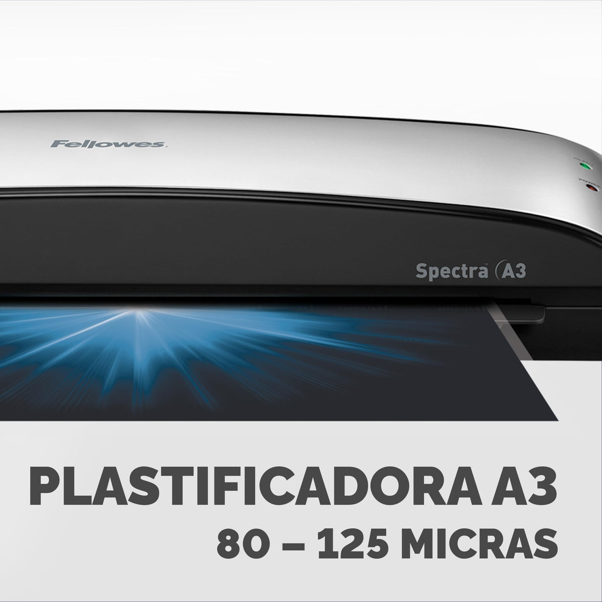 Fellowes Spectra A3 - Plastificadora de documentos, 80-125 micras, para uso ocasional, libre de atascos, color negro y plateado, 10 fundas de plastificar gratis