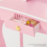 WOOMAX Teamson Kids - Tocador Infantil para niñas Arco Iris con Taburete y Espejo, Juguetes de Madera, Maquillaje para niñas (85397)