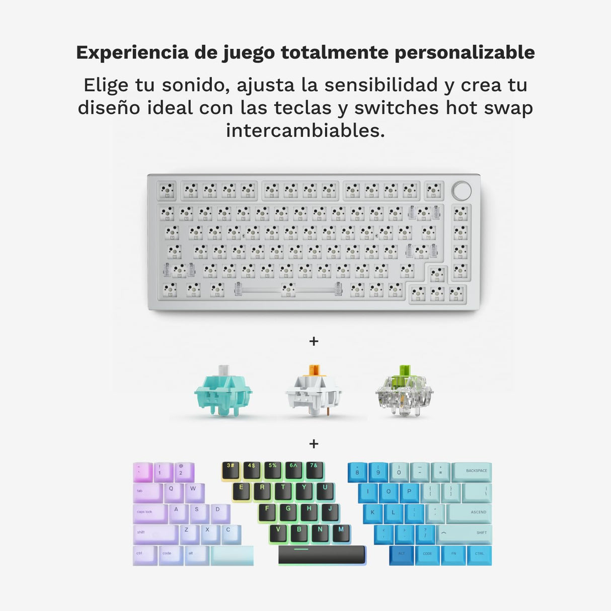 Glorious Gaming GMMK PRO 75% Barebones (solo carcasa) - Teclado gaming mecánico modular, TKL, carcasa de 1,5 kg, RGB, personalizable, switches de 5 pines, distribuciones internacional / ISO - Blanco