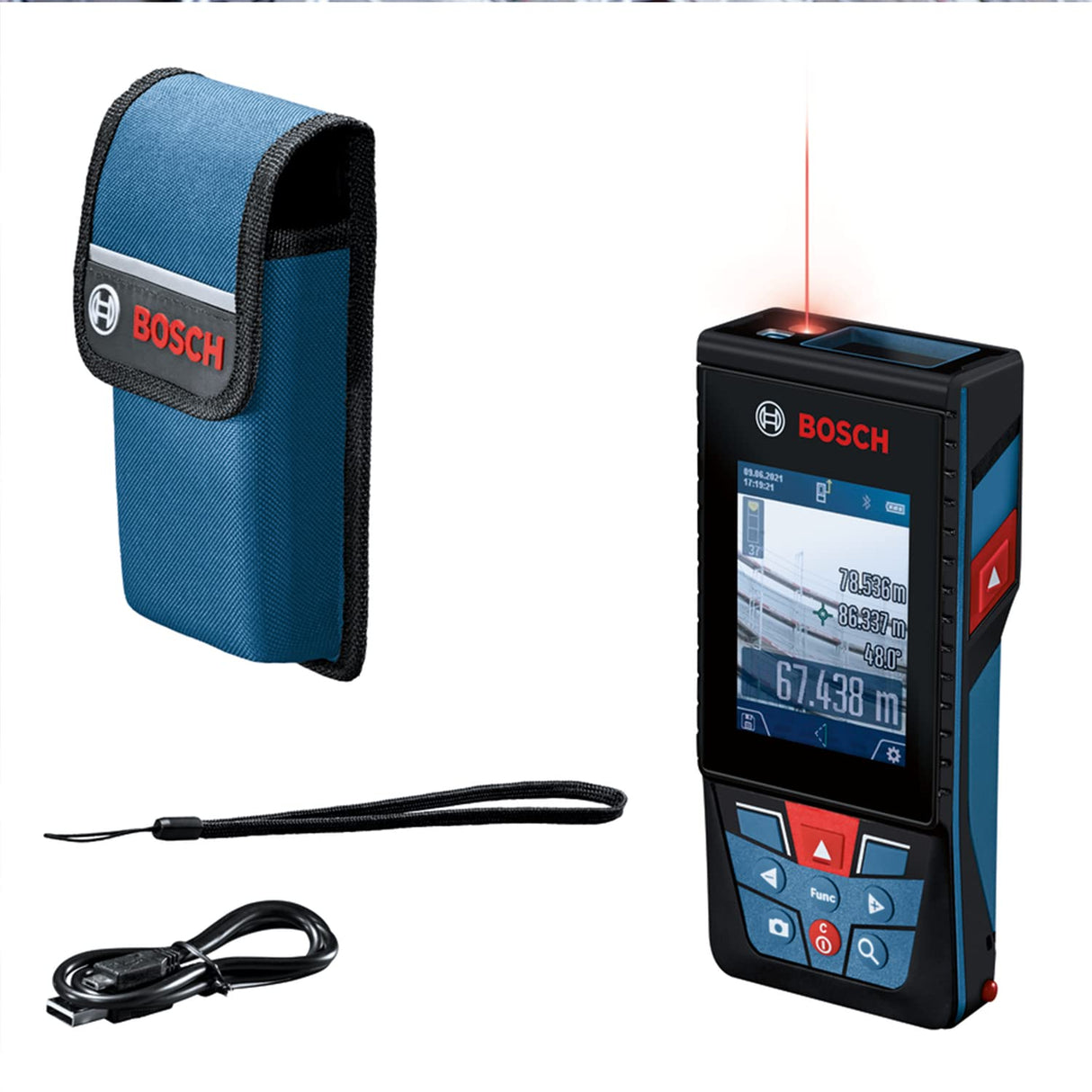 Bosch Professional Medidor Láser GLM 150-27 C (cámara integrada, batería de 3,6 V integrada, alcance: hasta 150 m, robusto, IP54, ±1,5 mm*, correa de sujeción, funda)