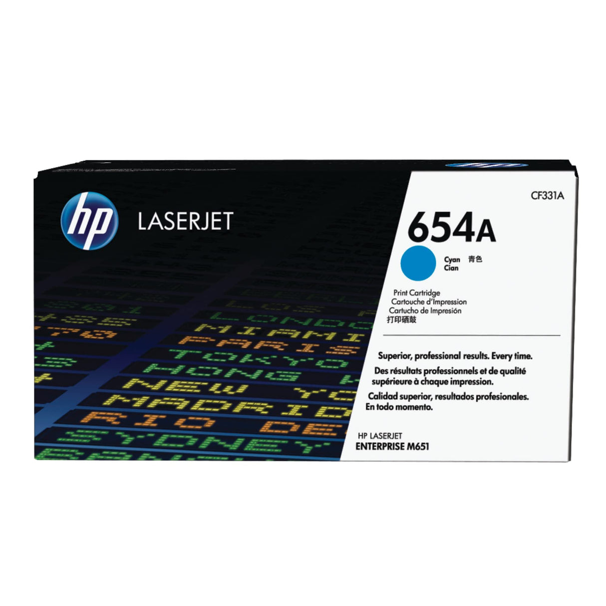HP 654A CF331A Cian, Cartucho Tóner Original, de 15.000 páginas, para impresoras HP LaserJet Enterprise M651dn, M651n y M651xh