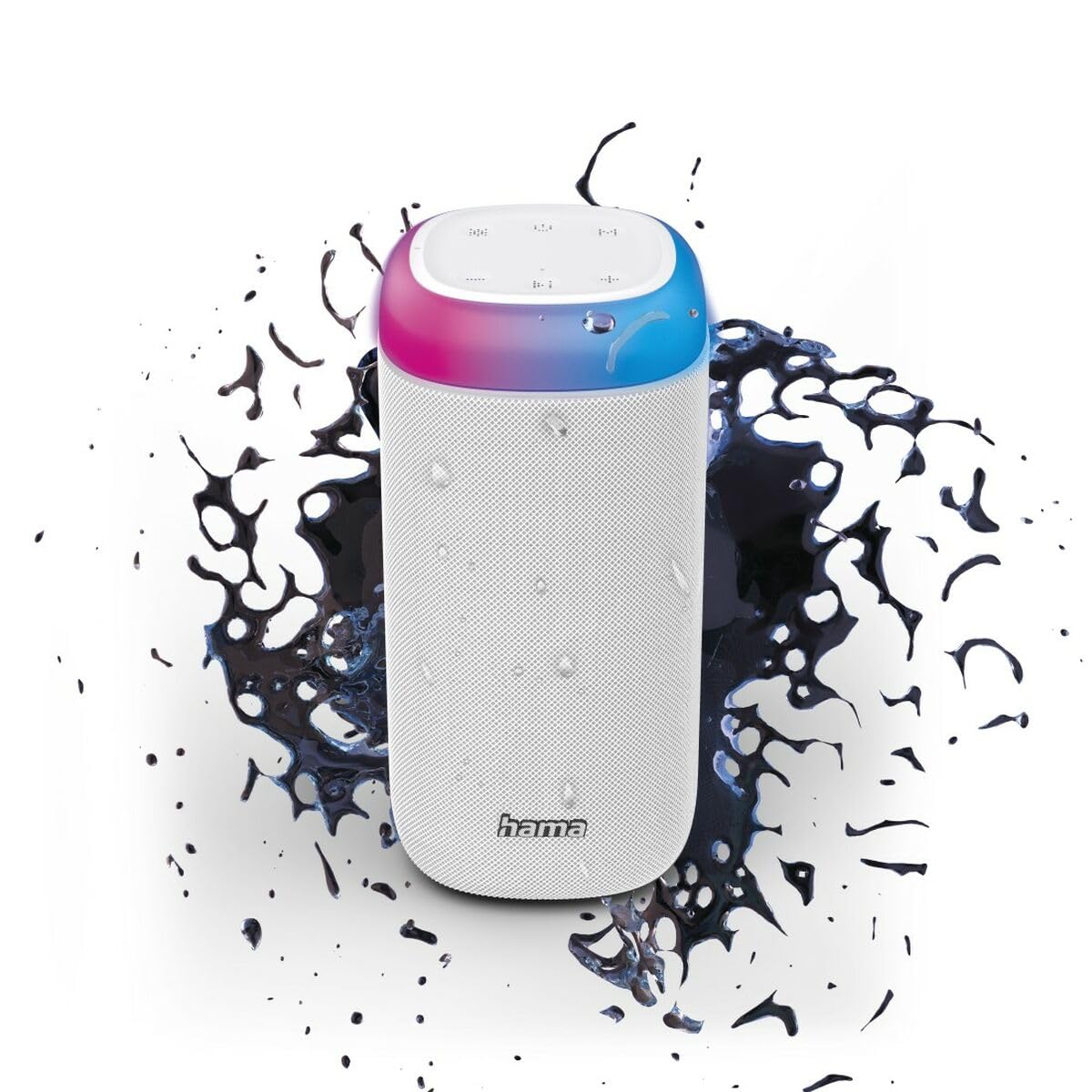 Hama | Altavoz Bluetooth Compacto 5W con iluminación LED, batería 10 h, Manos Libres y Entrada Auxiliar – portátil e Impermeable - Blanco
