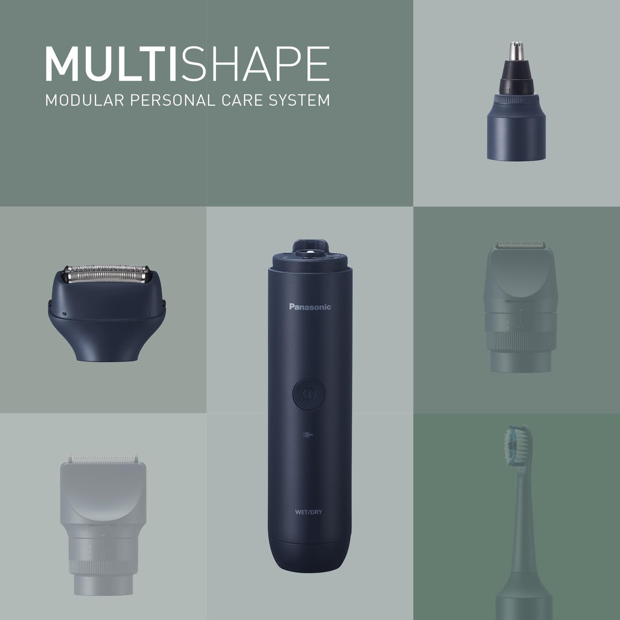 Panasonic XSHAPE-JUNIOR MULTISHAPE Set Unidad principal, Cabezal de corte de nariz, orejas y cara, Cabezal de afeitado eléctrico de 3 hojas con batería de iones de litio recargable