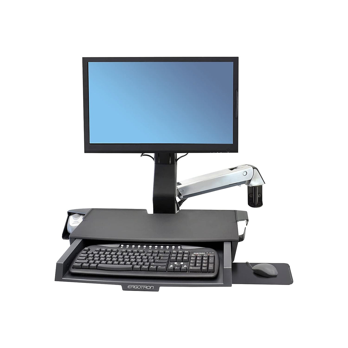 Ergotron StyleView Sit-Stand Combo Arm with Worksurface - Soporte de pared para pantalla plana (14.5 kg, 609.6 mm (24"), 75 x 75.100 x 100 mm (2.95 x 2.96 x 3.94"), 0-640 mm, -30-30 °, 0-360 °)