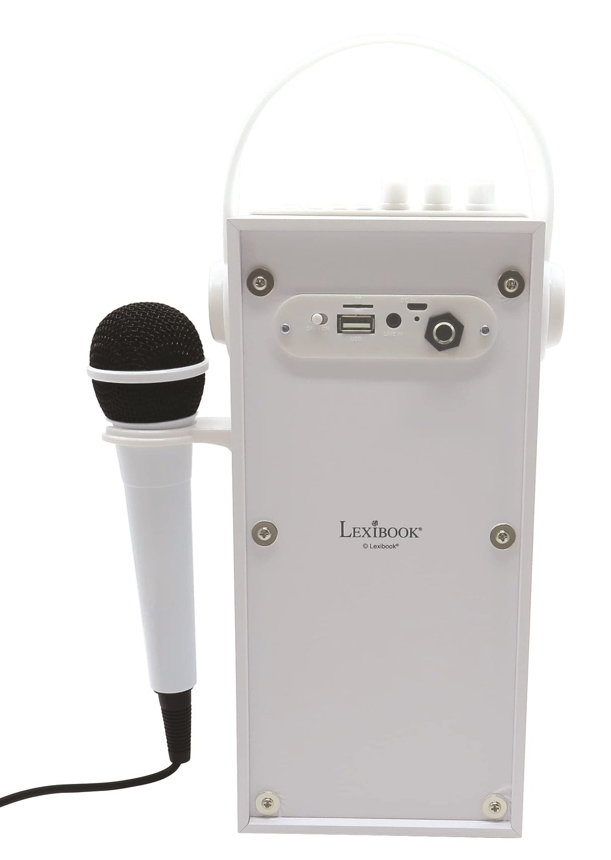 LEXIBOOK, iParty, Altavoz Luminoso Bluetooth portátil con micrófono, Efectos de luz, Karaoke, Inalámbrico, USB, Tarjeta SD, Batería Recargable, Blanco, BTP180Z