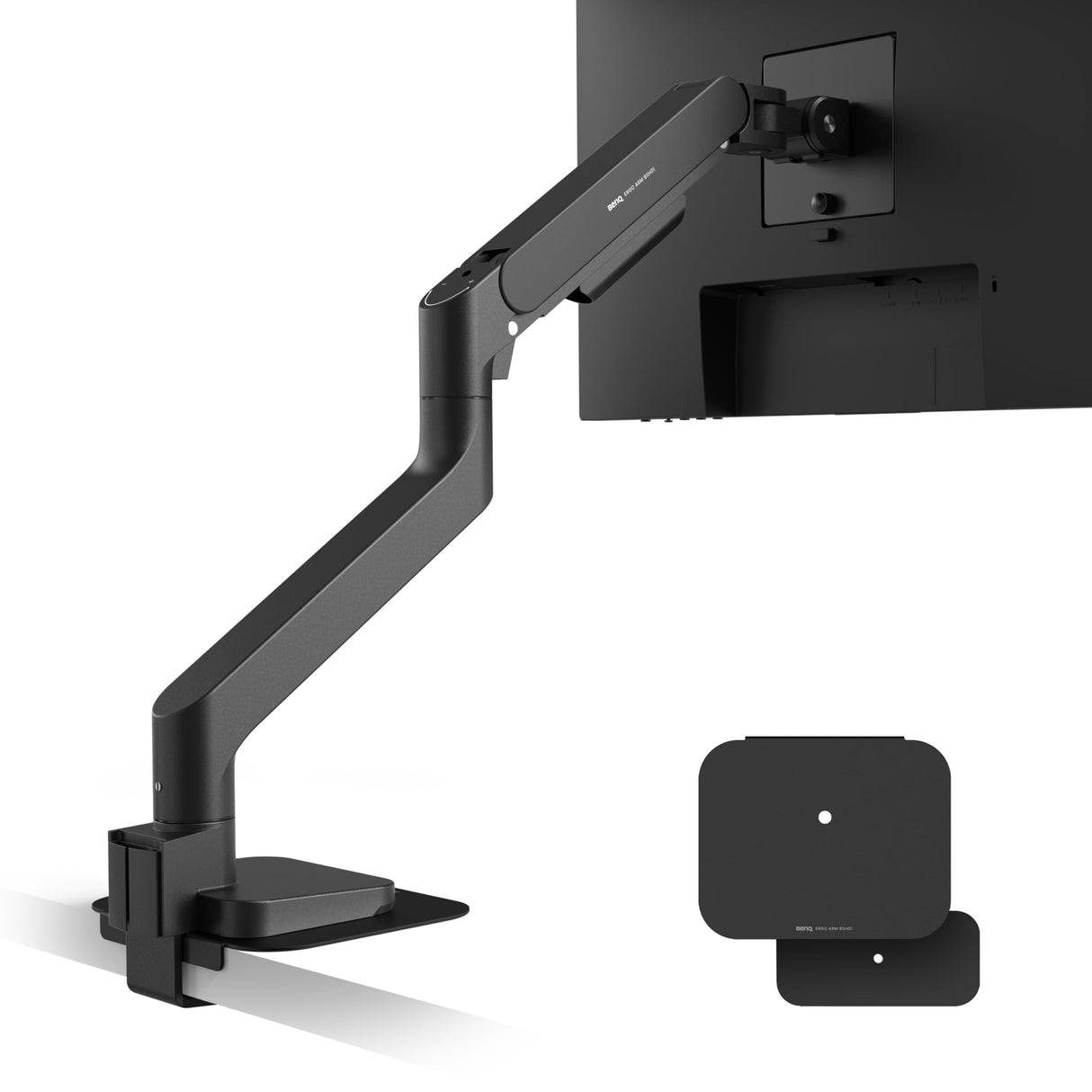 BenQ BSH01 Brazo ergonómico para Monitor - Soporte para Pantallas de hasta 45'' y 20 kg, Alta Resistencia, sin tambaleos, Abrazadera Superior y Base, Placa Refuerzo, VESA 75x75 y 100x100 mm