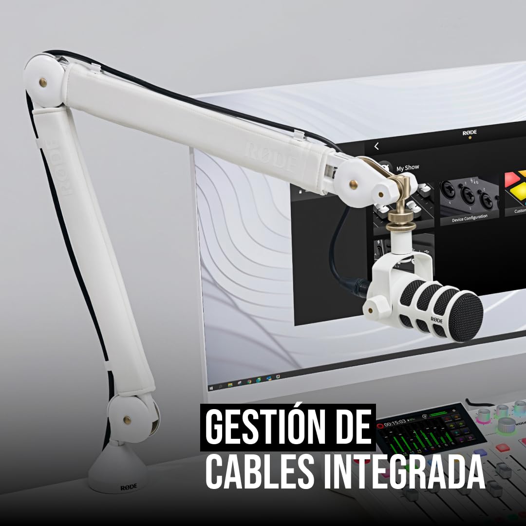 Brazo de estudio profesional RØDE PSA1+ con amortiguación de resorte y gestión de cables (Blanco)