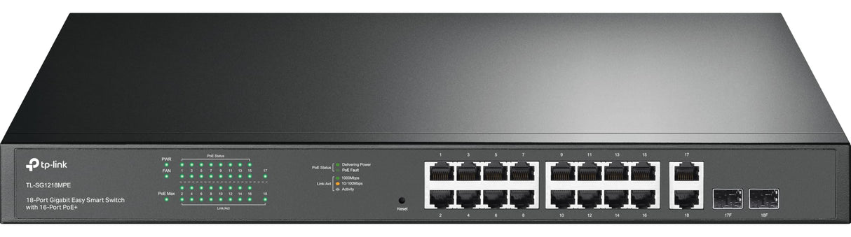 TP-Link TL-SG1218MPE Switch 16 Puertos Gigabit PoE+ 10/100/1000 Mbps + 2 Puertos SFP