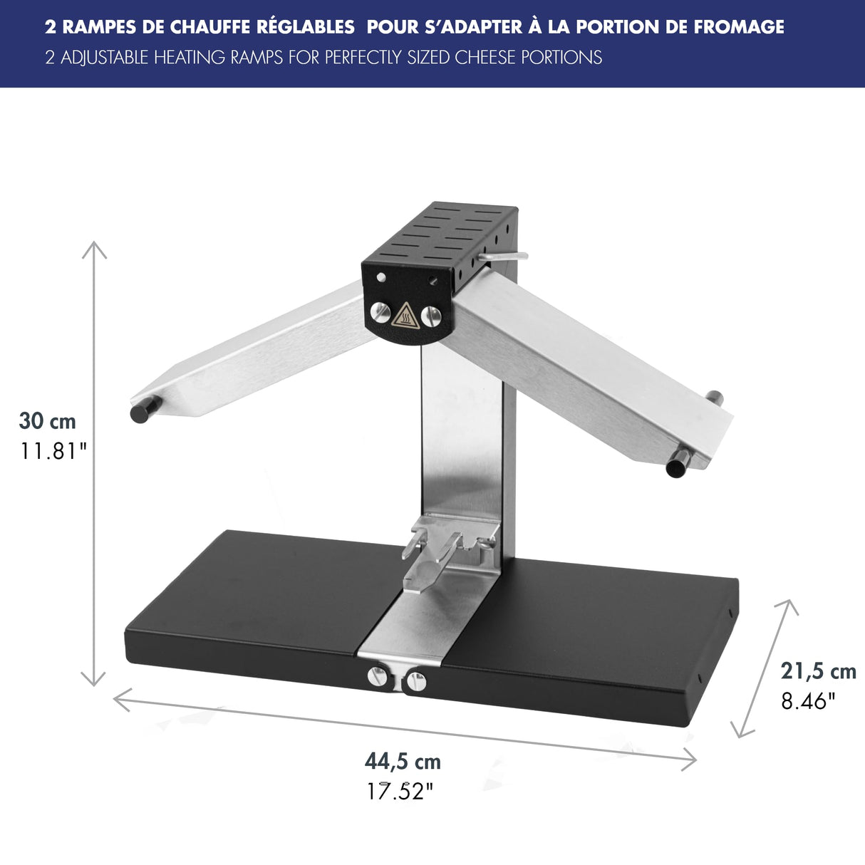 Louis Tellier - Máquina de Raclette Tradicional Brézière® Basalte Inox - 1/4 o 1/6 de Queso – 1-4 Pers - Rampas de Calentamiento Ajustables en Altura y Plegables - 230V - Made in France