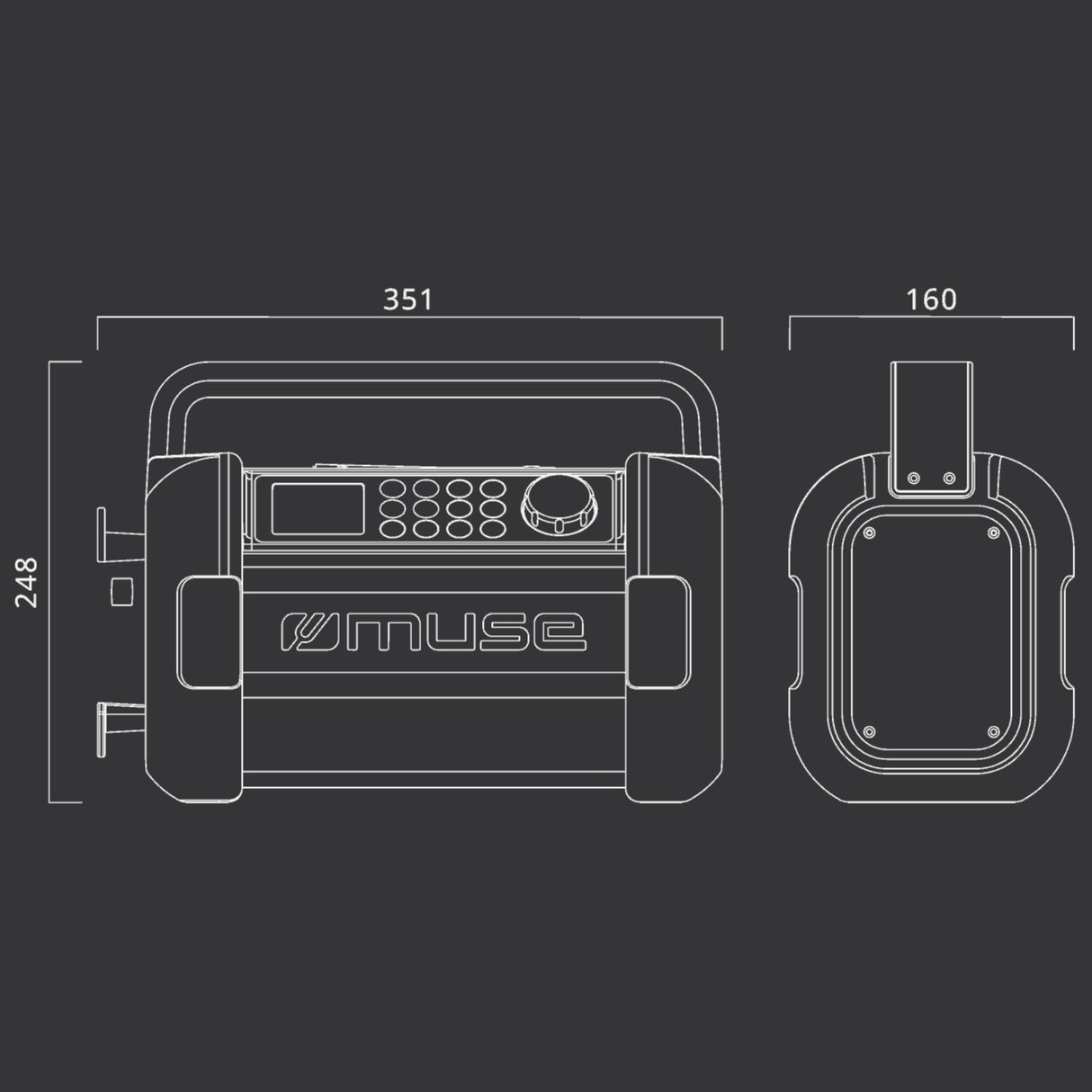 Muse M-928BTY. Radio para el Sitio de Trabajo con Bluetooth. Radio FM PLL. Potencia de Salida 20W. Display 0,5”. Antena de Varilla giratoria. Diseño IP64 a Prueba de Salpicaduras de Polvo
