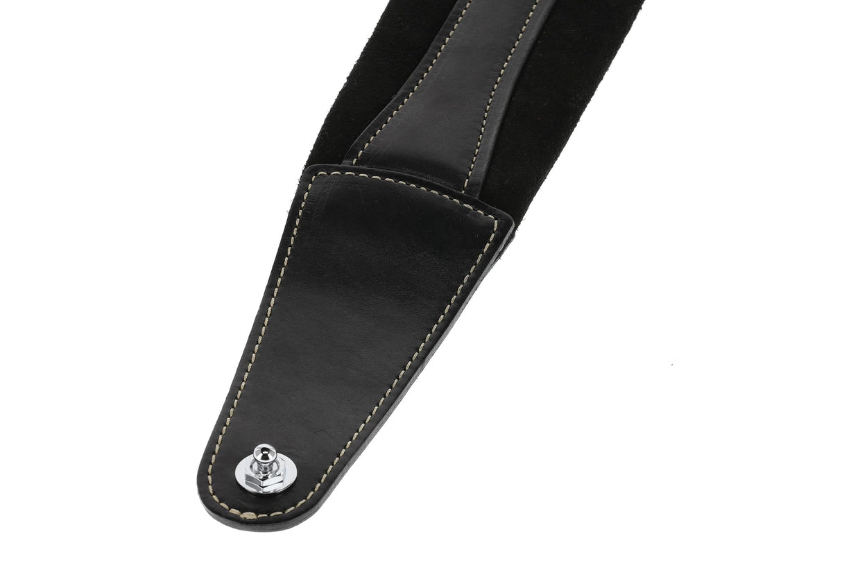 GEWA Correa para guitarra serie Prestige, cuero auténtico, ancho 85 mm, largo 103-139 cm, cierres de seguridad cromados, negro/negro, 1 par de cierres de seguridad F&S incluidos