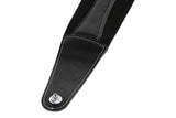 GEWA Correa para guitarra serie Prestige, cuero auténtico, ancho 85 mm, largo 103-139 cm, cierres de seguridad cromados, negro/negro, 1 par de cierres de seguridad F&S incluidos