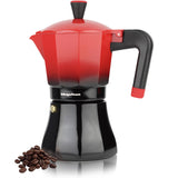 MAGEFESA Tradicional - Cafetera Italiana Negra y Roja, 9 Tazas, 450ml, Acero Inoxidable y Aluminio, Todo Tipo de Cocinas, Induccion, Mango Toque Frío