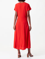 Tommy Hilfiger Vestido Mujer Viscose Crepe Maxi Dress de manga corta, Rojo (Fierce Red), 40