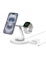 Belkin soporte de carga inalámbrica 3 en 1 con MagSafe, cargador magnético Qi2 de 15 W, carga rápida para iPhone 16, 15, 14 y 13, AirPods, Apple Watch y otros (fuente de alimentación incluida), blanco