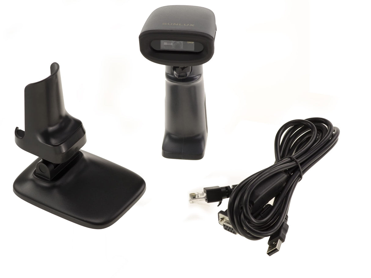 KALEA-INFORMATIQUE Escáner de Mano para códigos de Barras Tipo EAN y códigos 2D Tipo QR. Conexión Serie COM RS232. Suministrado con Soporte, Parpadeo automático