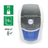 Leitz 83600000 - Destructora de Papel IQ OptiMax Office P5 Micro-Corte, Tritura 10-12 Hojas, Tecnología Única de Rotación y +33% de Capacidad de la Papelera, 35L (550xA4), Ultra-Silenciosa, Blanca