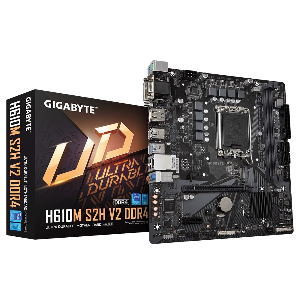 GIGABYTE H610M S2H V2 DDR4 Placa Base - Compatible con procesadores Intel Core 14th CPUs, 6+1+1 Hybrid Phases Digital VRM, up to 3200MHz DDR4 (OC), 1xPCIe 3.0 M.2, GbE LAN, USB 3.2 Gen 1