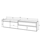 Skraut Home | Mueble TV | Televisión | Muebles de salón, almacenaje | 200x45x35cm | para TV hasta 80" | Chimenea eléctrica | Colgado, Suspendido | Estilo Moderno | Blanco y Negro