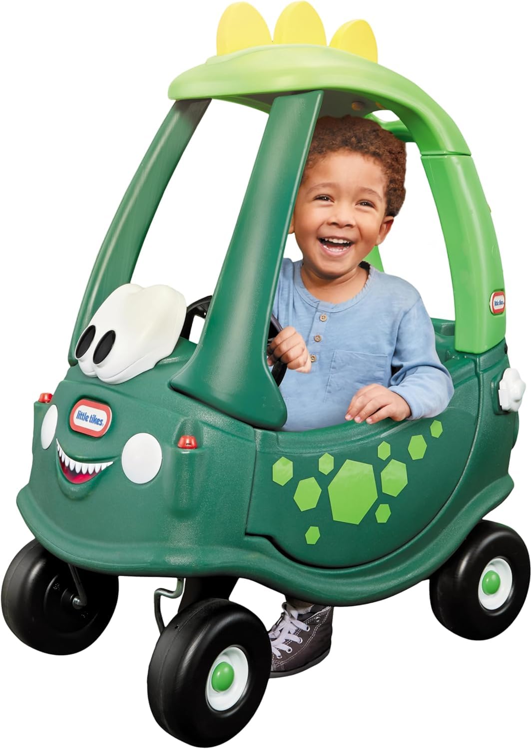 little tikes Cozy Coupe Dino - Correpasillos, Reposapiés Extraíble, Bocina Que Funciona, Botón de Arranque y Tapa de Combustible, Edad: a Partir de 18 Meses