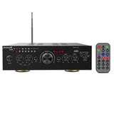 Audibax Miami - Amplificador de Audio HiFi - Conexión Bluetooth - Potencia de 100W + 100W - Entradas para Micrófonos, SD y USB - Amplificador HiFi Estéreo con Reproductor MP3 y Radio FM