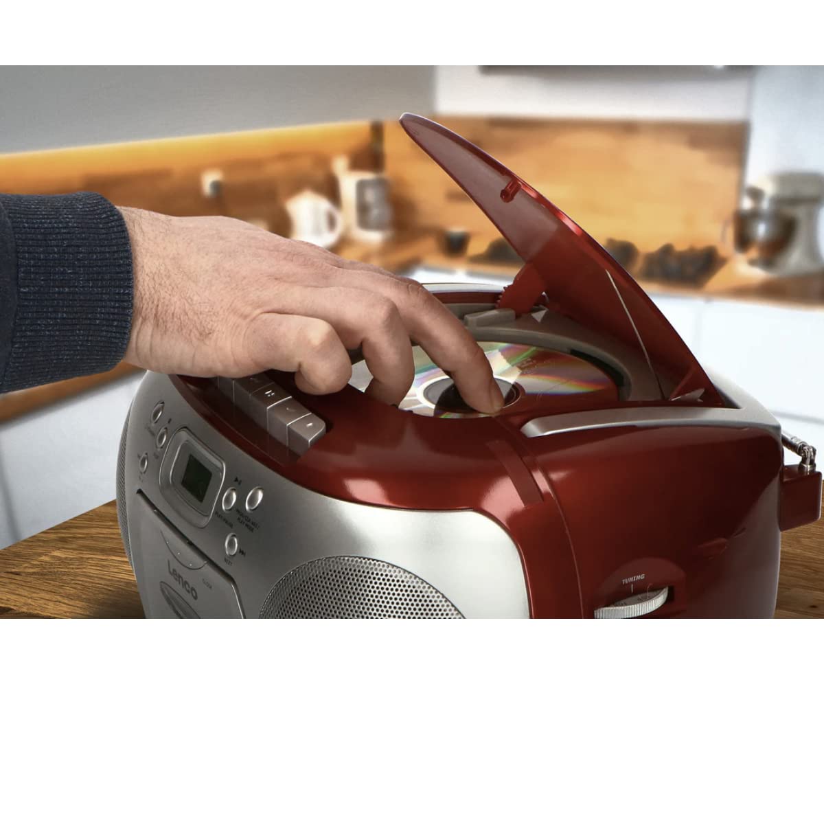 Lenco SCD-42 Rojo, Plata - Radio CD (FM, Jugador, CD,CD-R,CD-RW, Stop automático, Repetir, LCD, Rojo, Plata)
