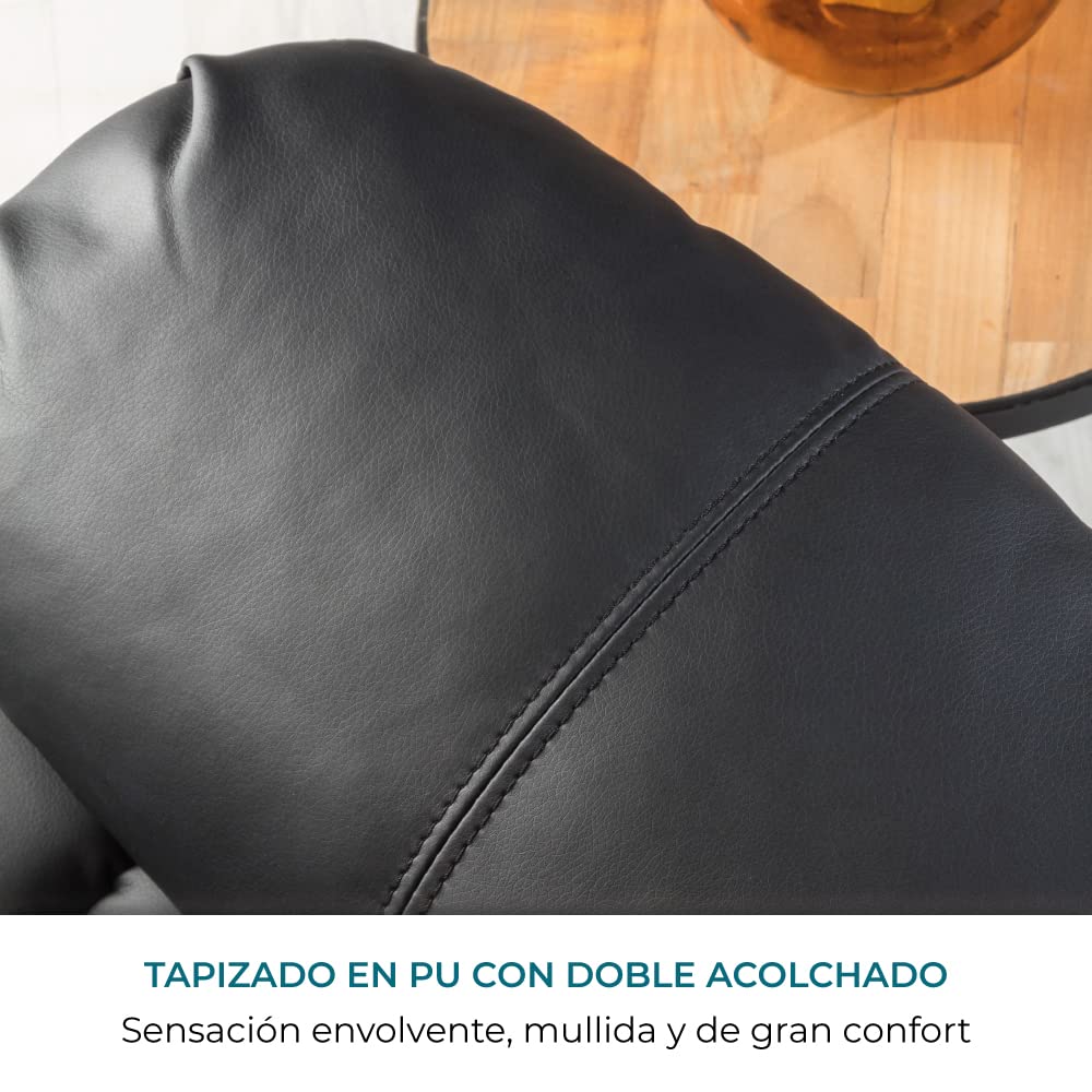 Don Descanso - Sillón Masaje Relax Calor Trevi Negro Reclinable 160º con 8 Motores Silenciosos, Calor Lumbar, Sist. Masaje 4 Zonas y Acabado en PU Anti-Cuarteo [Incluye Mando]. Ideal Gente Mayor