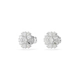 Swarovski Pendientes de botón Idyllia, Tallas mixtas, Copo de nieve, Blancos, Baño de rodio