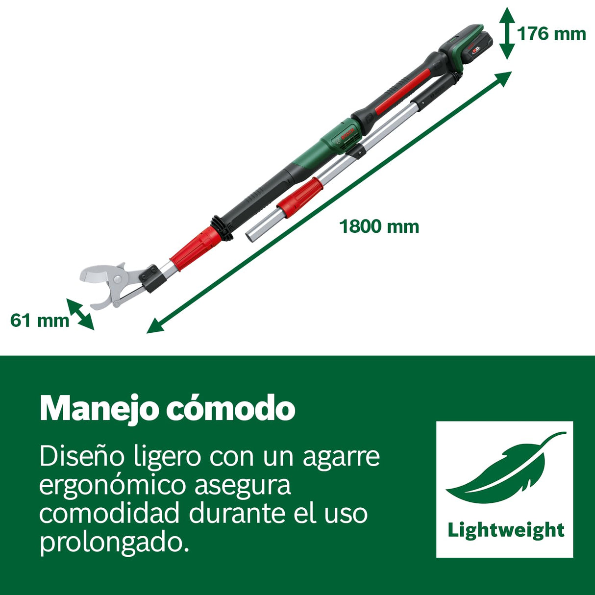 Bosch podadora a batería AdvancedPrune 18V-45 (para cortar sin esfuerzo ramas de hasta 45 mm; sistema de 18 voltios; hasta 600 cortes; con batería, cargador y bastón telescópico)