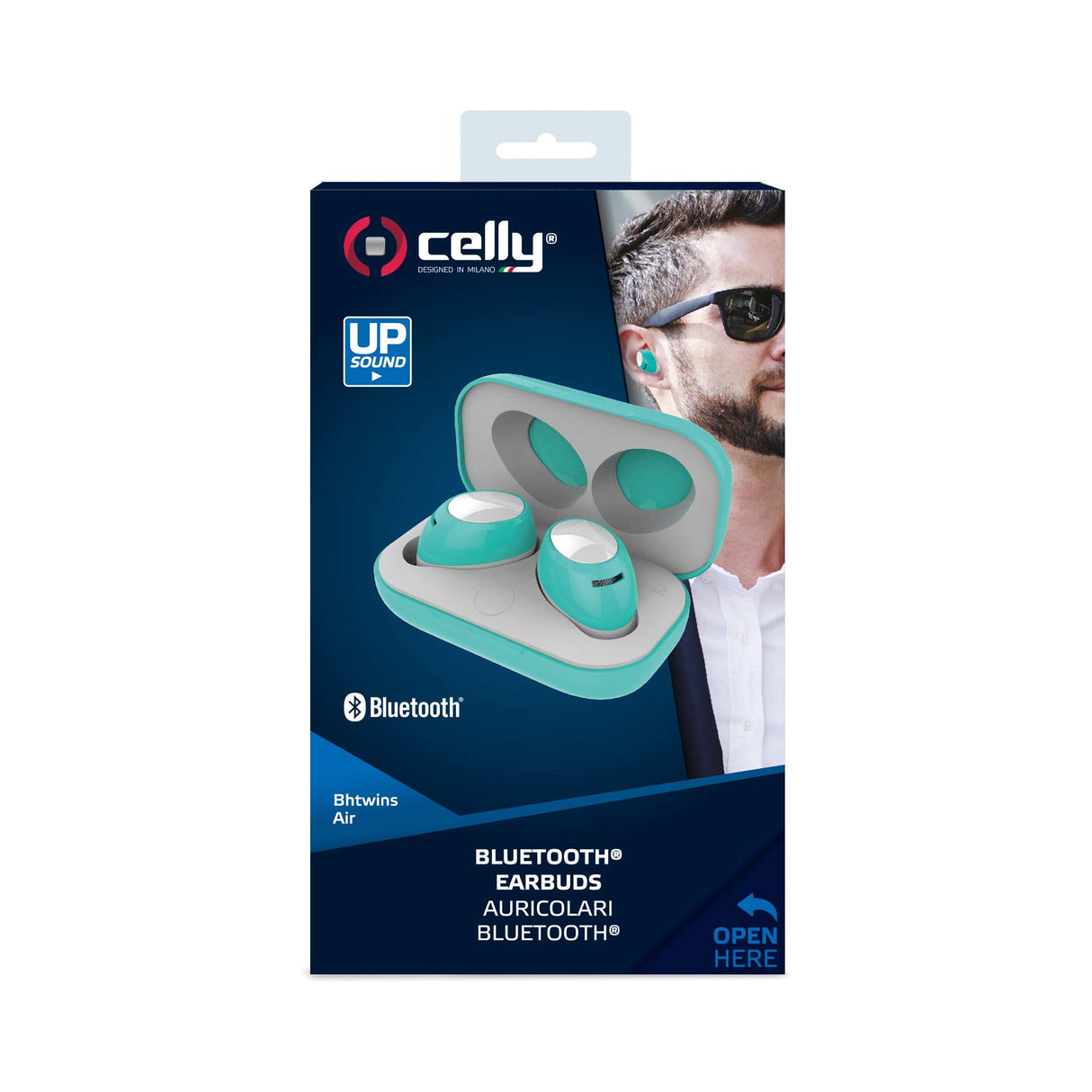 Auriculares Bluetooth True Wireless TWS con Micrófono, Celly BH Twins Air Auriculares Inalámbricos ( In-Ear, Binaural, Intraaural ) sonido Estéreo Control Remoto con Caja de Carga Portátil. Turquesa
