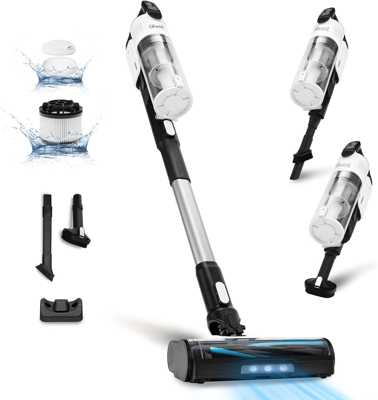 LEVOIT Aspiradora sin Cable, Antienredos para Mascotas, Autonomía de 12-50min, 4 en 1 Aspirador con Batería Extraíble, 99,9% de Filtración, Aspiradora Escoba para Alfombras, Suelos Duros, Coches