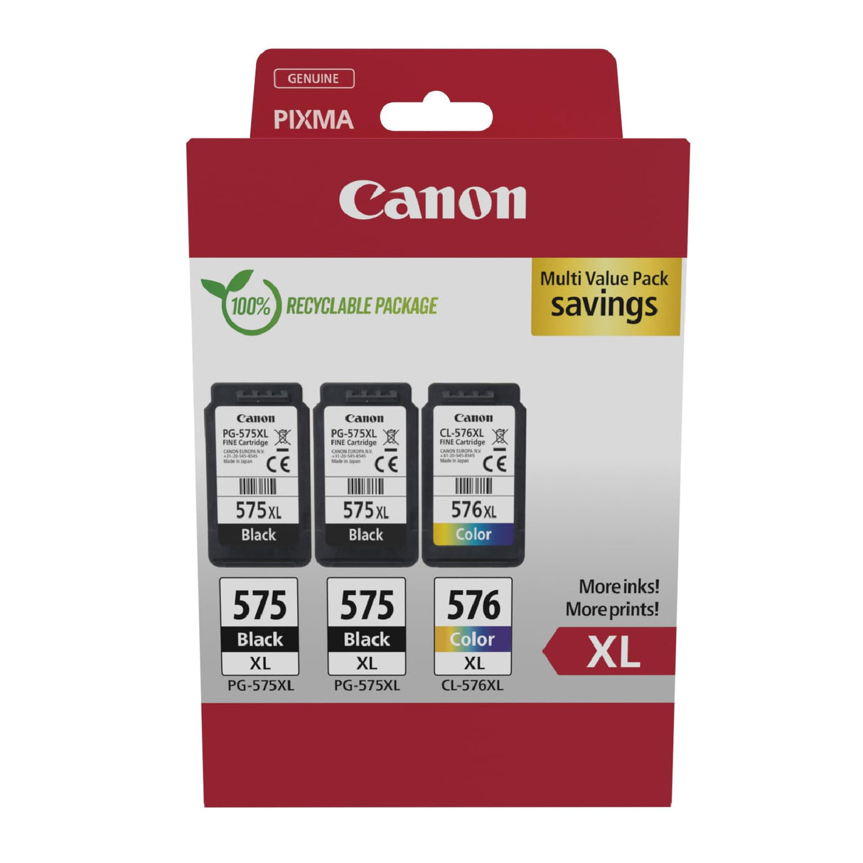 Canon Tinta - PG-575XL + CL-576XL - Pack de 3 Cartuchos Originales de Alta Capacidad - (x 2 Negro, x 1 Tricolor)