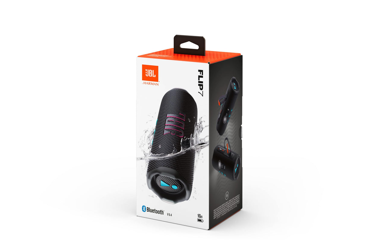 JBL Flip 7, Altavoz Bluetooth portátil inalámbrico Potente, 16h de batería, Resistente al Agua IP68, a Prueba de Polvo y caídas, Sonido Pro, AI Sound Boost, Compatible con Auracast, Negro