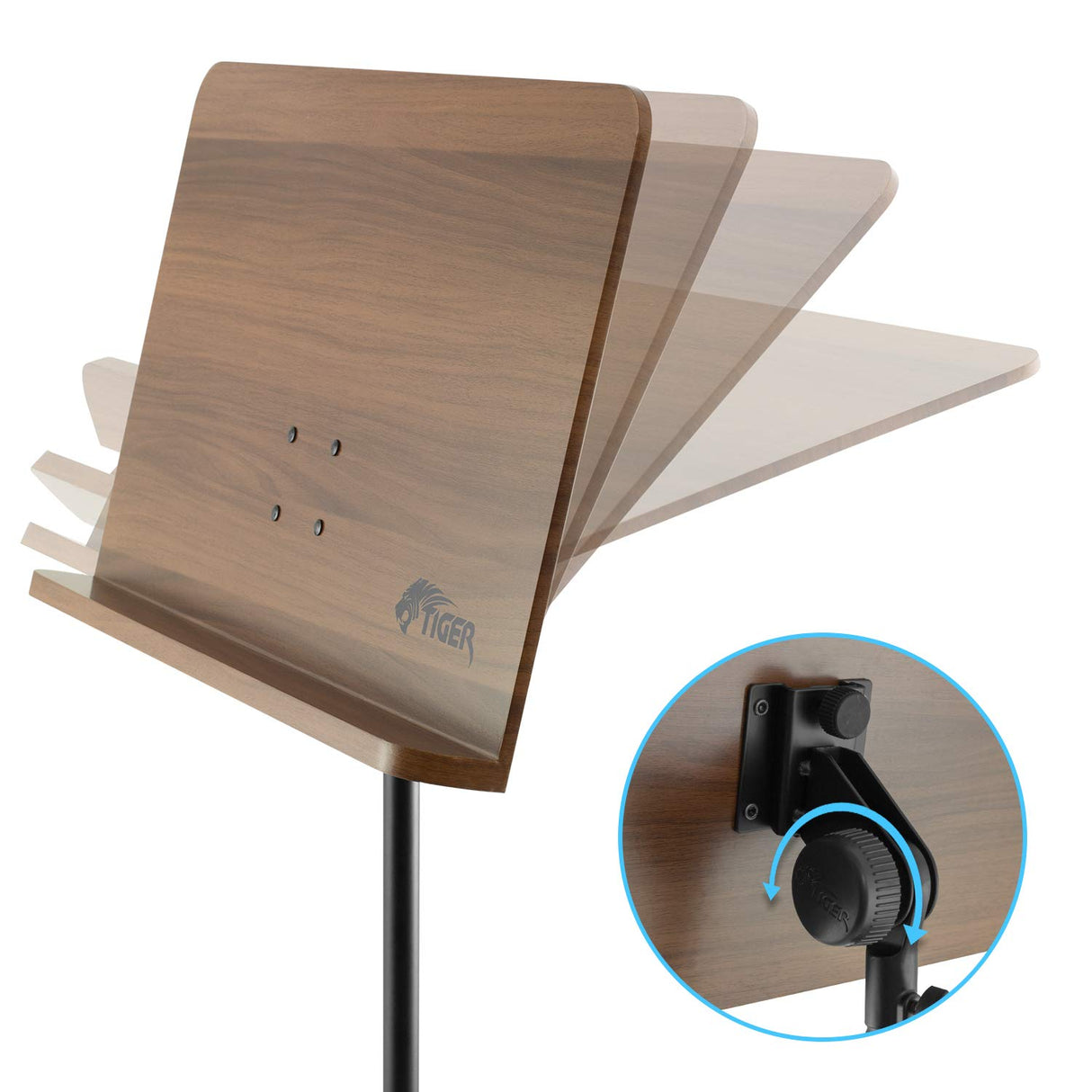 TIGER MUS35-PRO Atril de madera para partituras orquestales con base sólida profesional de metal, ideal para escuelas, orquestas e iglesias