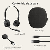Jabra Engage 55 Auriculares Inalámbricos Estéreo con Adaptador Link 400 USB-A DECT, Micrófono con Cancelación de Ruido, Protección Auditiva - Certificado para MS Teams - Negro