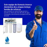 Equipo de Osmosis Inversa - Kit para Osmosis de 5 Etapas - Capacidad para 6 L - Incluye Membrana de 75GPD, Deposito de Agua, Bomba y Filtros - Nature Water Professionals