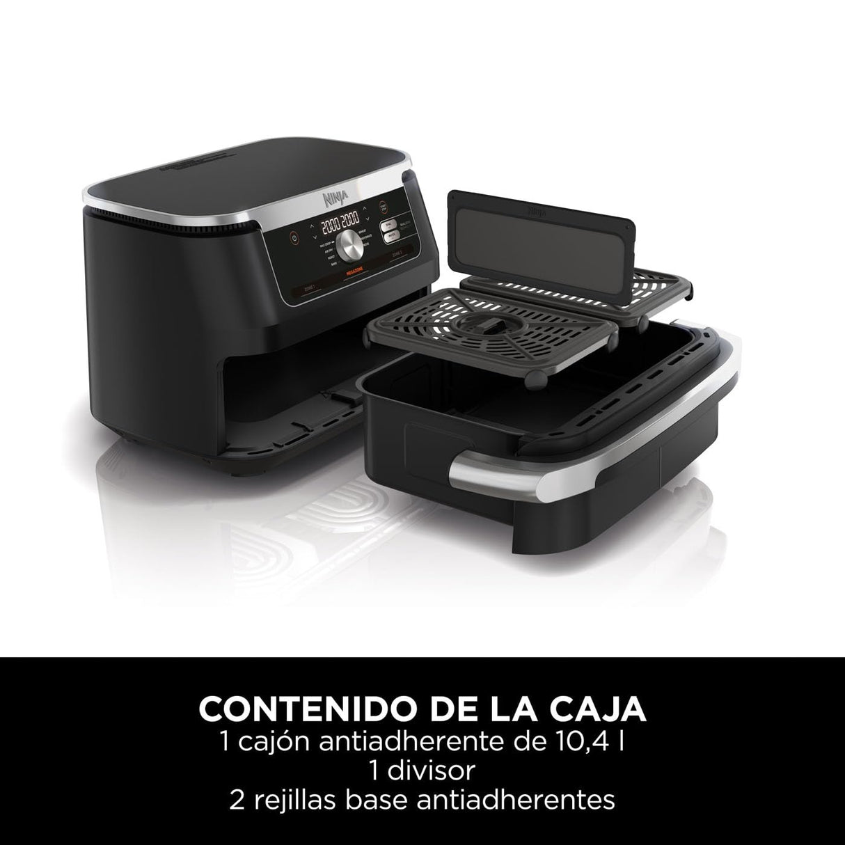 Ninja Foodi FlexDrawer Freidora de aire con compartimento doble, 10,4 l, 7 en 1, no usa aceite, con divisor de cestas extraíble, piezas antiadherentes y aptas para lavavajillas, en negro, AF500EU