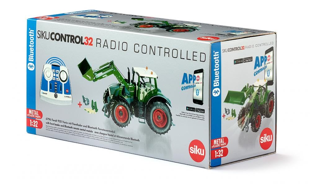 siku 6796, Tractor Fendt 933 Vario con cargador frontal, Verde, Metal/Plástico, 1:32, Teledirigido, Incl. mando a distancia bluetooth y accesorios, Control posible mediante app móvil