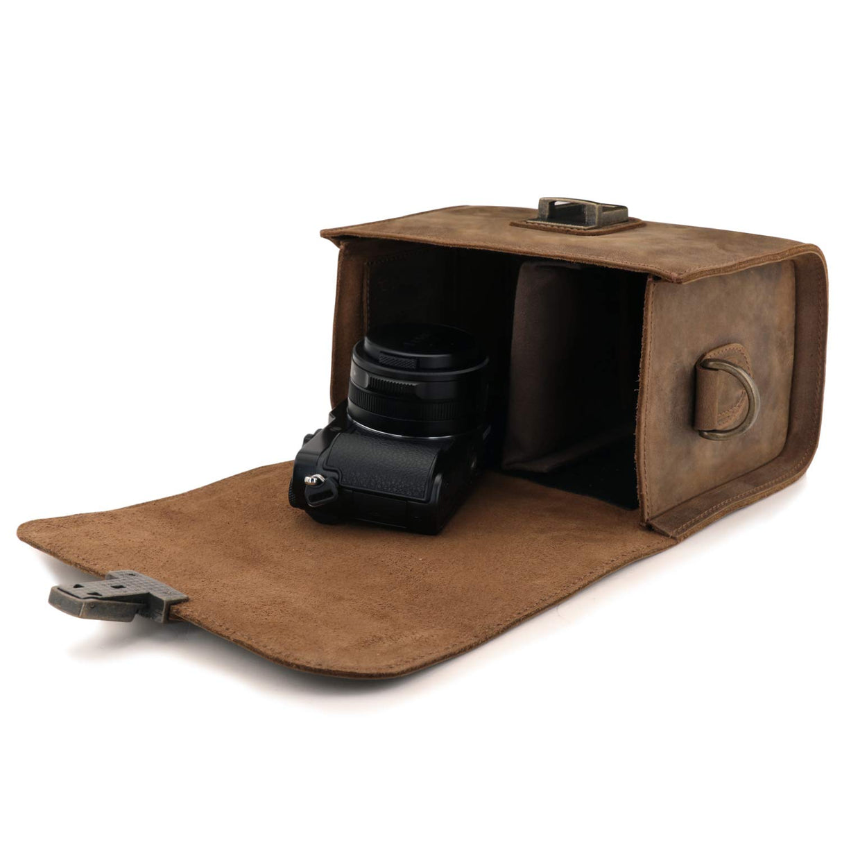 MegaGear Pebble MG1724 - Bolso Bandolera de Piel para cámaras réflex Digitales y sin Espejo, Color Canela